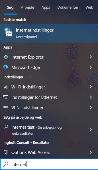 Åben internetindstillinger
